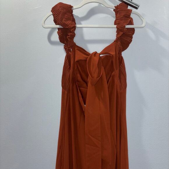 Six Stories Pleated Shoulder Chiffon Bridesmaids Dress in Rust –Size US 6/ UK 10 - Picture 7 of 13